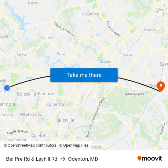 Bel Pre Rd & Layhill Rd to Odenton, MD map