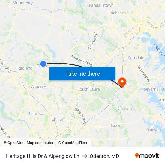 Heritage Hills Dr & Alpenglow Ln to Odenton, MD map