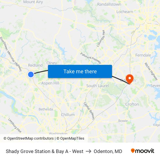 Shady Grove Station & Bay A - West to Odenton, MD map