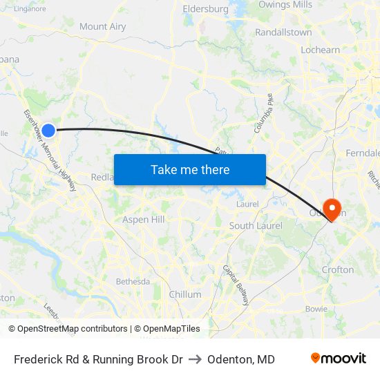 Frederick Rd & Running Brook Dr to Odenton, MD map