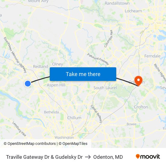 Traville Gateway Dr & Gudelsky Dr to Odenton, MD map