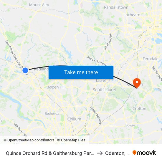 Quince Orchard Rd & Gaithersburg Park & Ride to Odenton, MD map