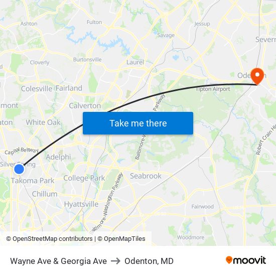 Wayne Ave & Georgia Ave to Odenton, MD map