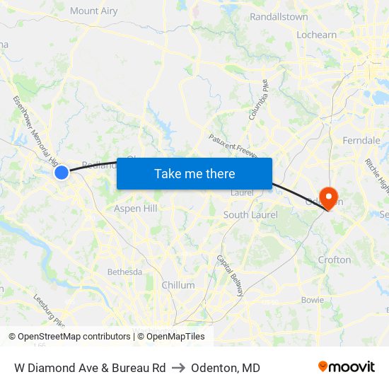 W Diamond Ave & Bureau Rd to Odenton, MD map