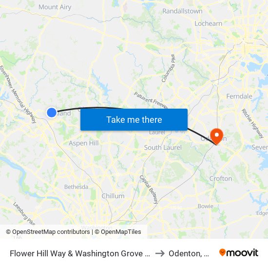 Flower Hill Way & Washington Grove Ln to Odenton, MD map