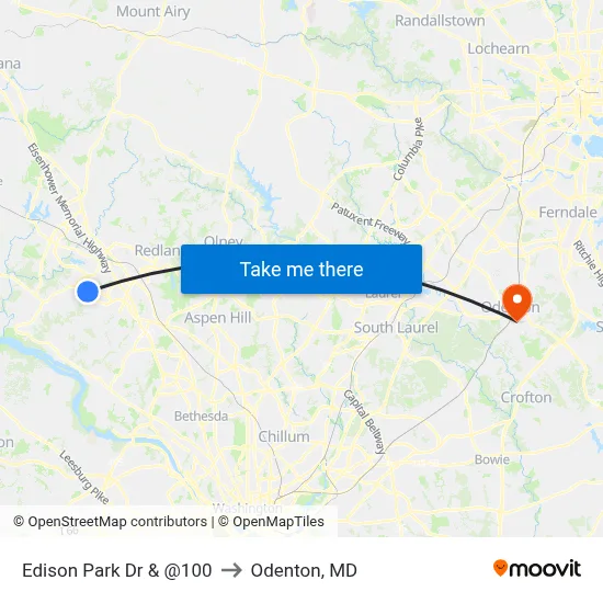 Edison Park Dr & @100 to Odenton, MD map