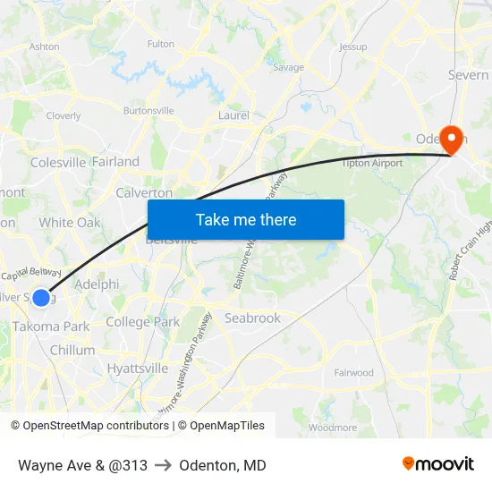 Wayne Ave & @313 to Odenton, MD map