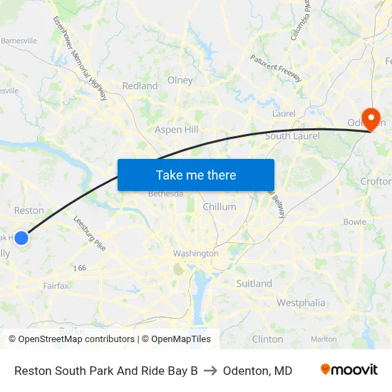 Reston South Park And Ride Bay B to Odenton, MD map