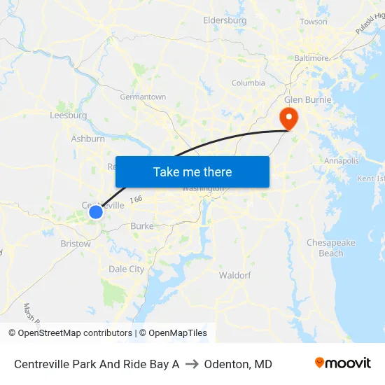 Centreville Park And Ride Bay A to Odenton, MD map