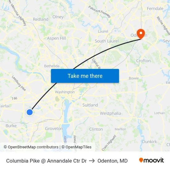 Columbia Pike @ Annandale Ctr Dr to Odenton, MD map