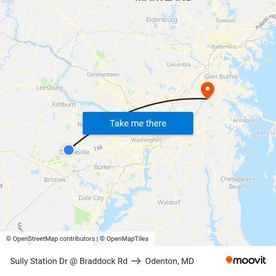 Sully Station Dr @ Braddock Rd to Odenton, MD map