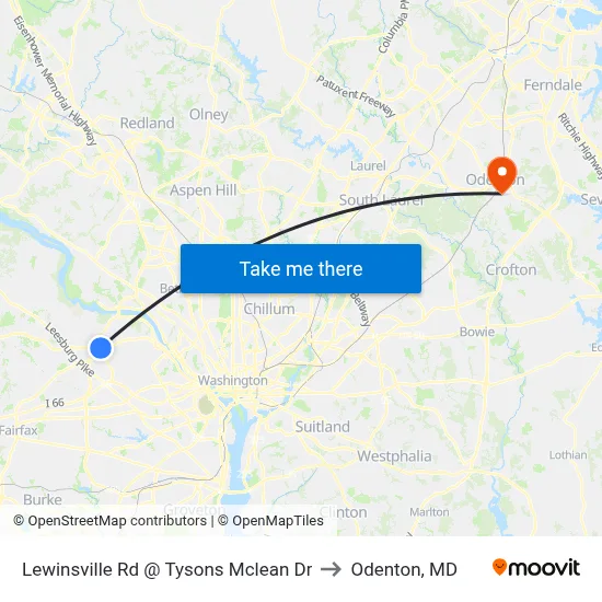 Lewinsville Rd @ Tysons Mclean Dr to Odenton, MD map