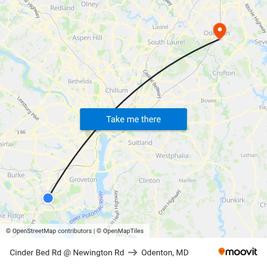 Cinder Bed Rd @ Newington Rd to Odenton, MD map