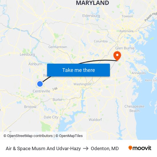 Air & Space Musm And Udvar-Hazy to Odenton, MD map