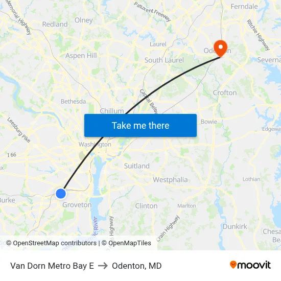 Van Dorn Metro Bay E to Odenton, MD map