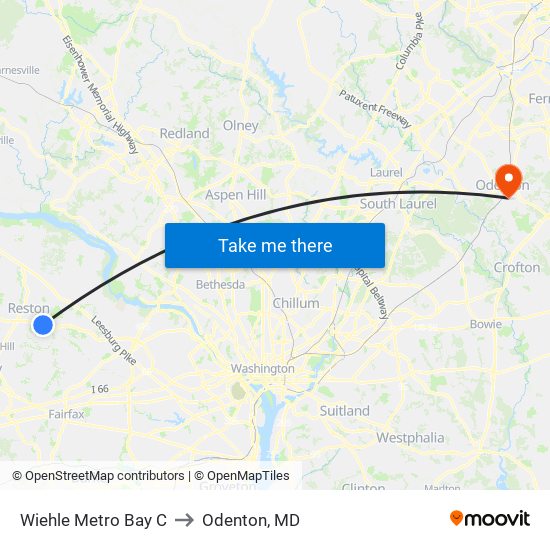 Wiehle Metro Bay C to Odenton, MD map