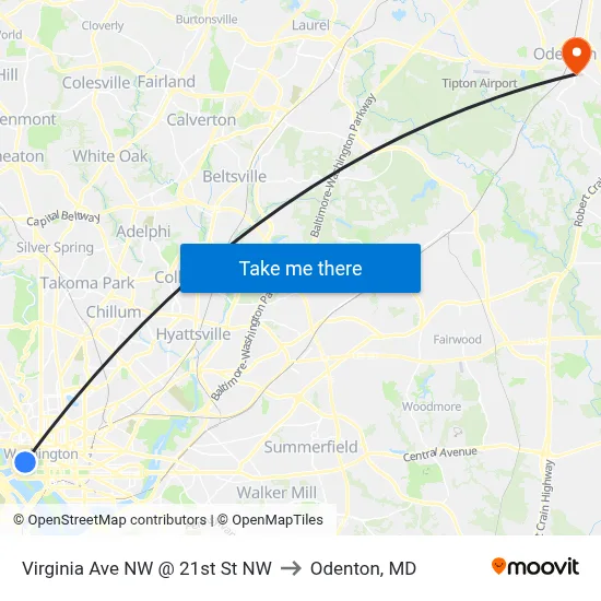 Virginia Ave NW @ 21st St NW to Odenton, MD map