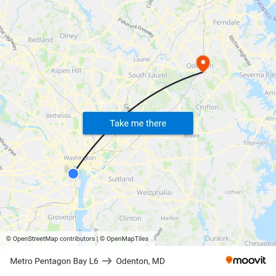 Metro Pentagon Bay L6 to Odenton, MD map