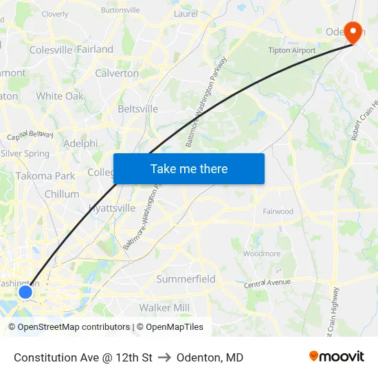 Constitution Ave @ 12th St to Odenton, MD map