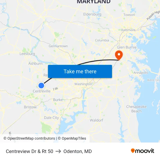 Centreview Dr & Rt 50 to Odenton, MD map