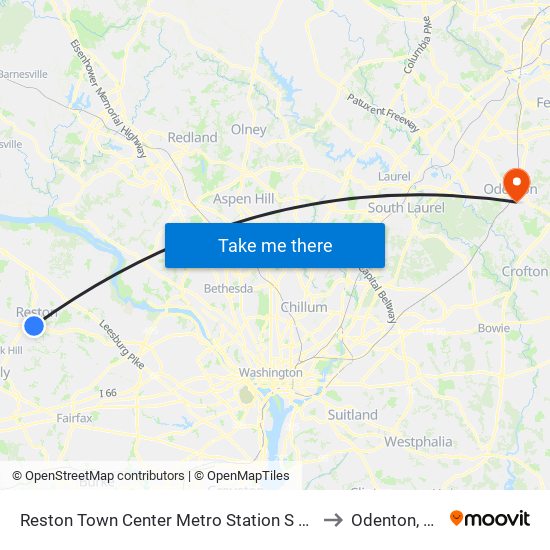 Reston Town Center Metro Station S Bay B to Odenton, MD map