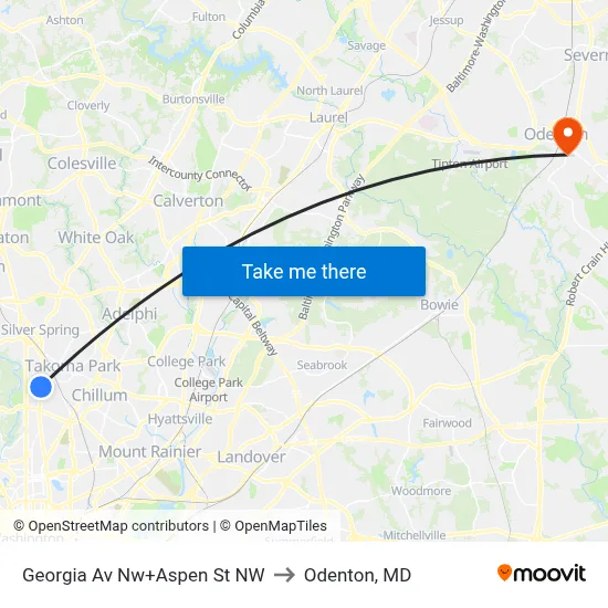 Georgia Av Nw+Aspen St NW to Odenton, MD map