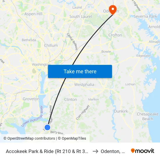 Accokeek Park & Ride (Rt 210 & Rt 373) to Odenton, MD map