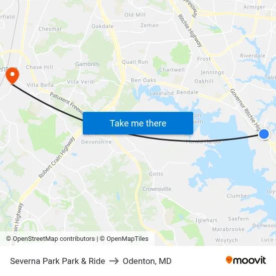 Severna Park Park & Ride to Odenton, MD map