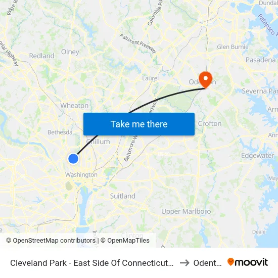 Cleveland Park - East Side Of Connecticut Ave., North Of Ordway St. NW to Odenton, MD map