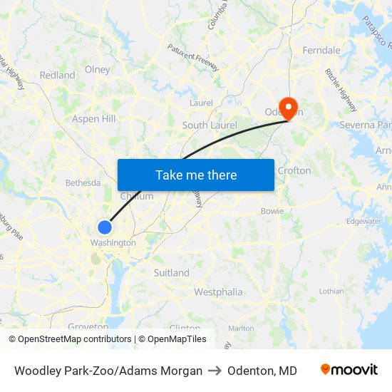 Woodley Park-Zoo/Adams  Morgan to Odenton, MD map