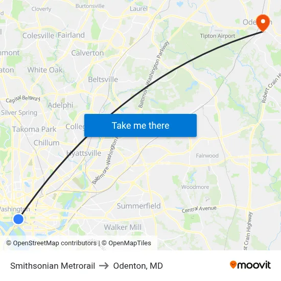 Smithsonian Metrorail to Odenton, MD map