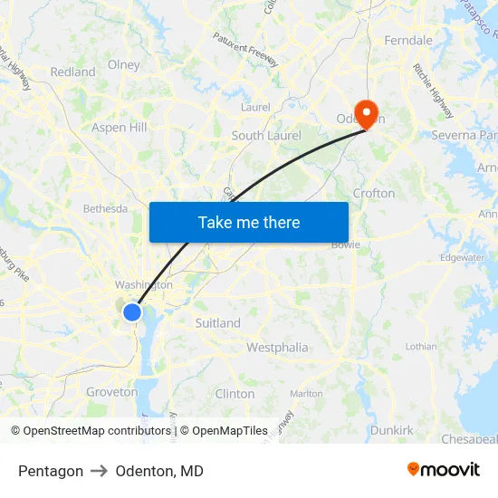 Pentagon to Odenton, MD map