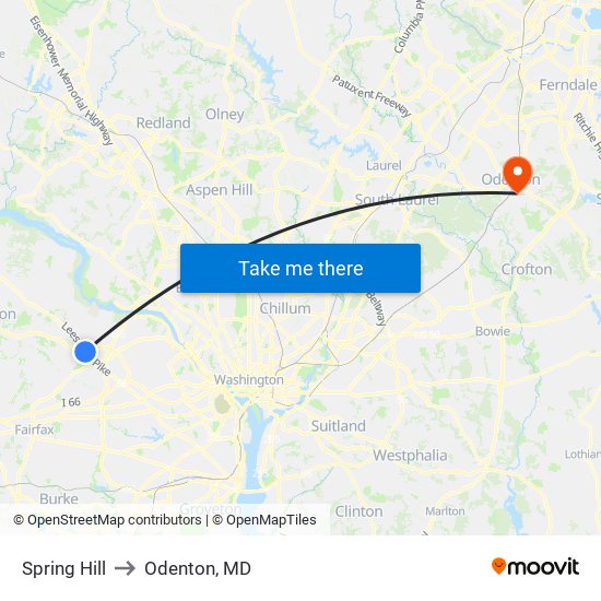 Spring Hill to Odenton, MD map