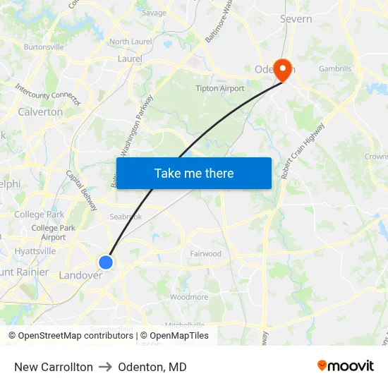 New Carrollton to Odenton, MD map