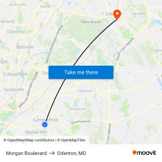 Morgan Boulevard to Odenton, MD map