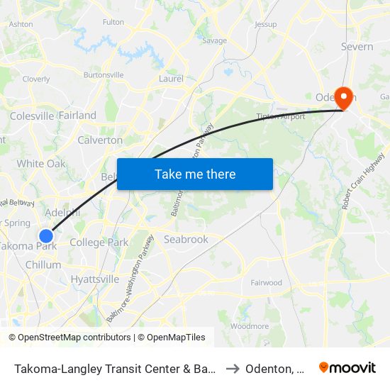 Takoma-Langley Transit Center & Bay E to Odenton, MD map