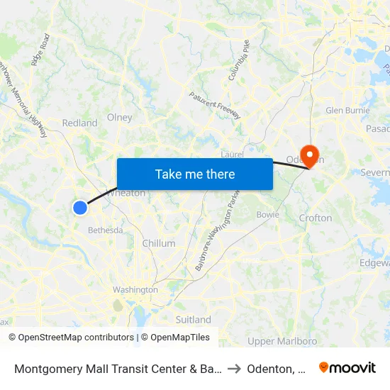 Montgomery Mall Transit Center & Bay A to Odenton, MD map
