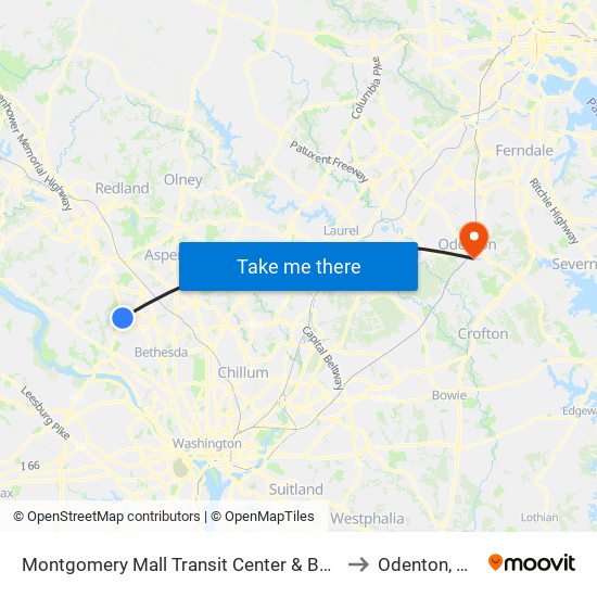 Montgomery Mall Transit Center & Bay B to Odenton, MD map