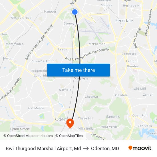 Bwi Thurgood Marshall  Airport, Md to Odenton, MD map