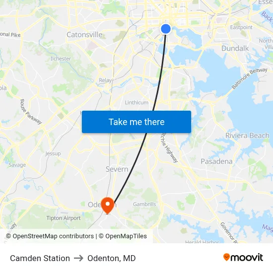 Camden Station to Odenton, MD map