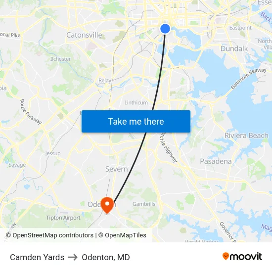 Camden Yards to Odenton, MD map