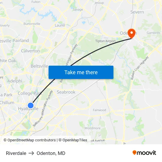 Riverdale to Odenton, MD map