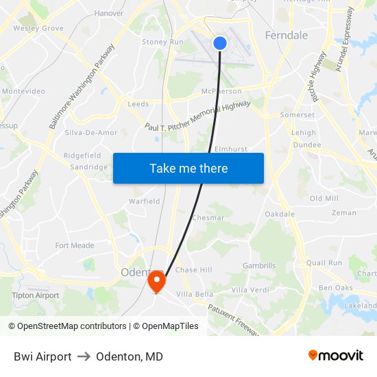 Bwi Airport to Odenton, MD map