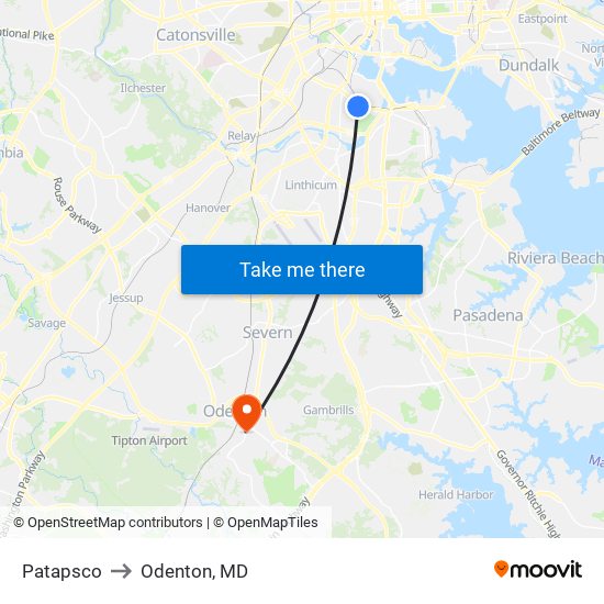 Patapsco to Odenton, MD map