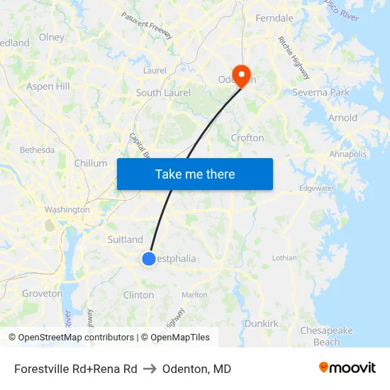 Forestville Rd+Rena Rd to Odenton, MD map