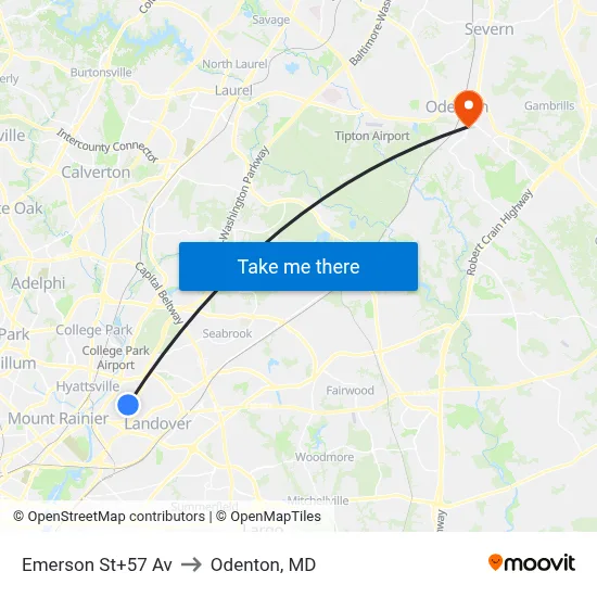 Emerson St+57 Av to Odenton, MD map