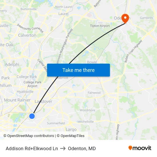 Addison Rd+Elkwood Ln to Odenton, MD map