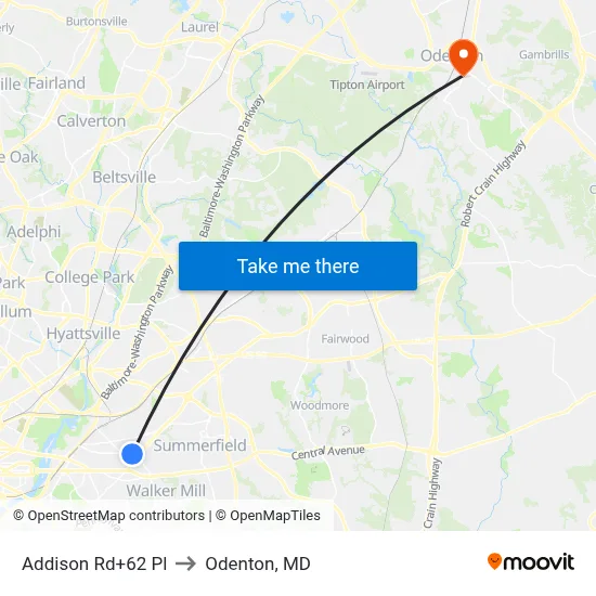 Addison Rd+62 Pl to Odenton, MD map