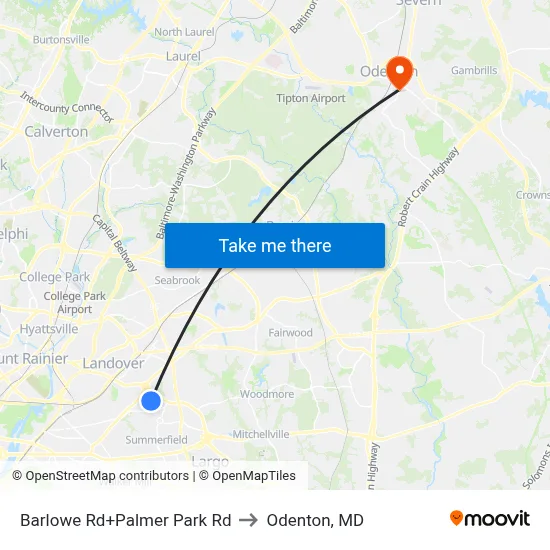 Barlowe Rd+Palmer Park Rd to Odenton, MD map