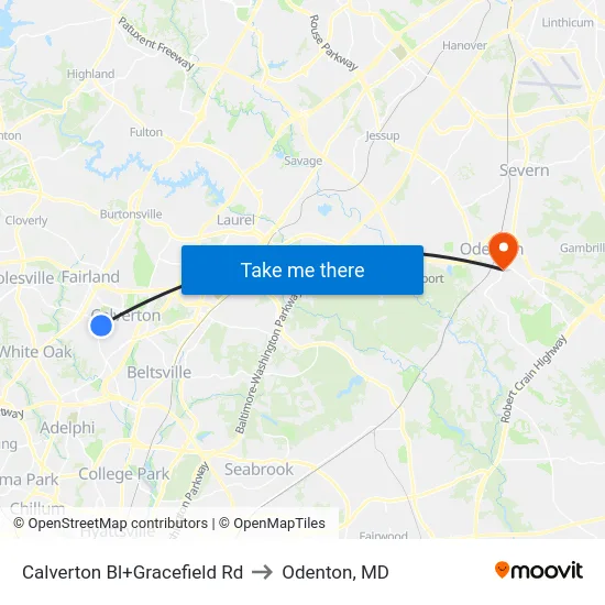 Calverton Bl+Gracefield Rd to Odenton, MD map